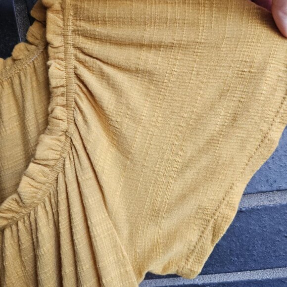 💫NWT Max Studio Yellow Boho Tiered Babydoll Flutter Sleeve Mini Dress Size S - Picture 6 of 13
